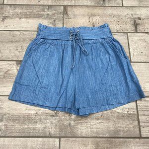 Denim Colored Paperbag Waist Shorts